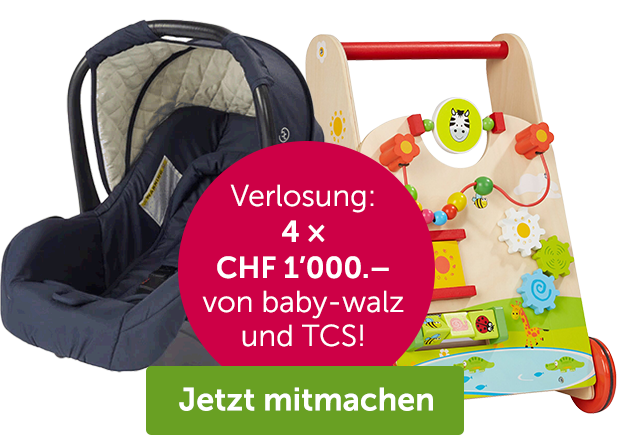 Verlosung: 4 × CHF 1’000.– von baby-walz und TCS!